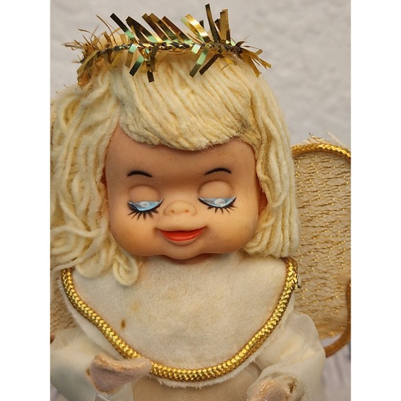 Vintage Angel Tree Topper Wings Yarn Hair Yuletide 1950's 7" - Picture 3 of 6